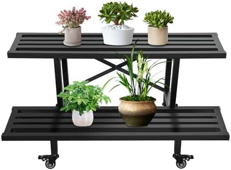 Plant Parents - 頑丈な金属製プラントスタンド 2段式 ヘビーデューティー鉢植えフラワーホルダー 植物棚 プランターディスプレイ棚 パティオガーデン用