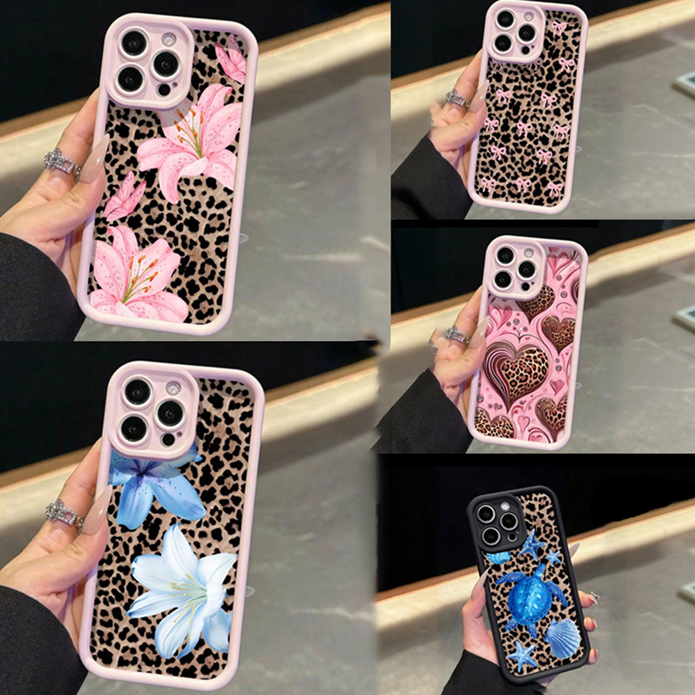 Plants X - ピンクのリボン、ユリの花、ヒョウ柄のスマホケース iPhone 17 16 15 14