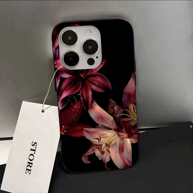 Plants X - エレガントな赤いユリの花柄 iPhoneケース iPhone 16E 16 15