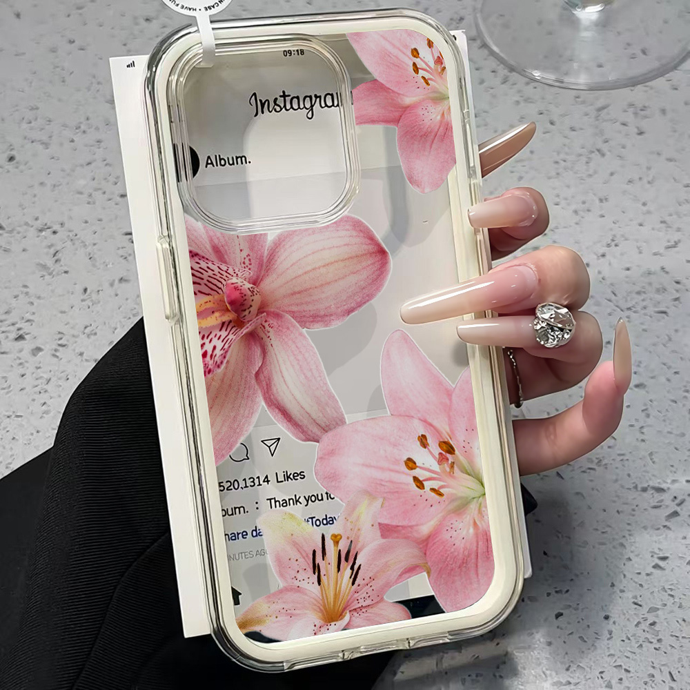 Plants X - ピンクのユリの花柄クリアスマホケース iPhone 17 11 12 14