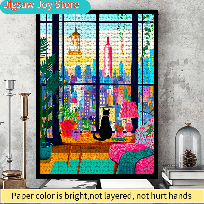 DIYペーパーパズル、ニューヨーク市の夜景、猫、鉢植え、高品 - The Plant Parent のレビューと価格
