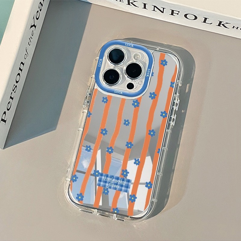 青い縞模様の花柄ミラー付きスマホケース iPhone 11  - Plants X のレビューと価格