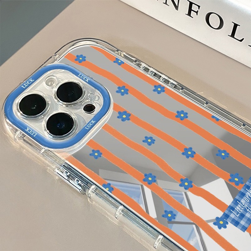 青い縞模様の花柄ミラー付きスマホケース iPhone 11  - Plants X のレビューと価格