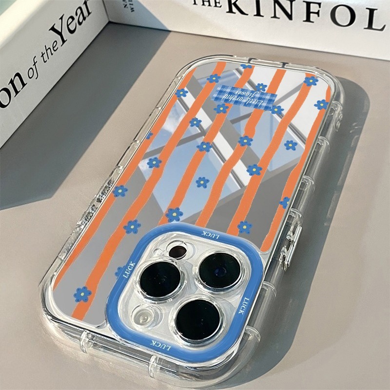 青い縞模様の花柄ミラー付きスマホケース iPhone 11  - Plants X のレビューと価格
