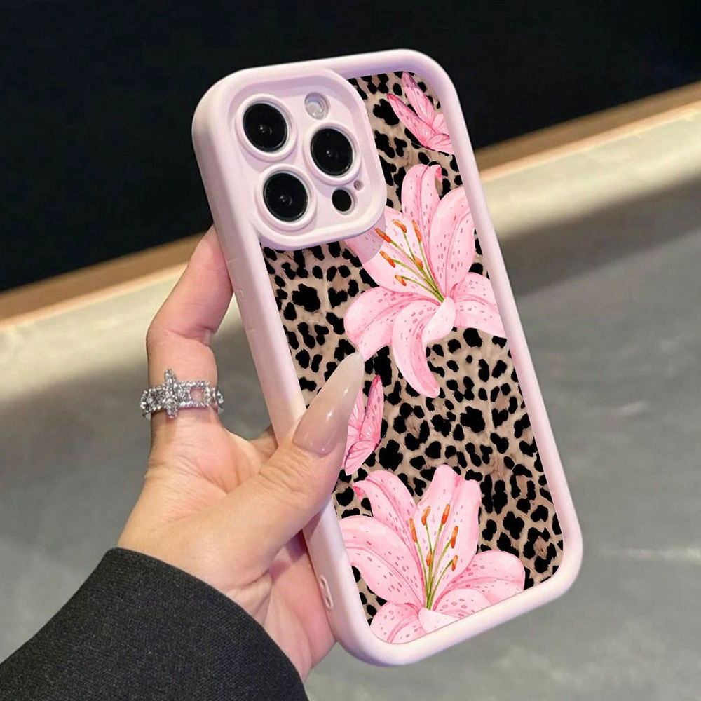 ピンクのリボン、ユリの花、ヒョウ柄のスマホケース iPhon - Plants X のレビューと価格