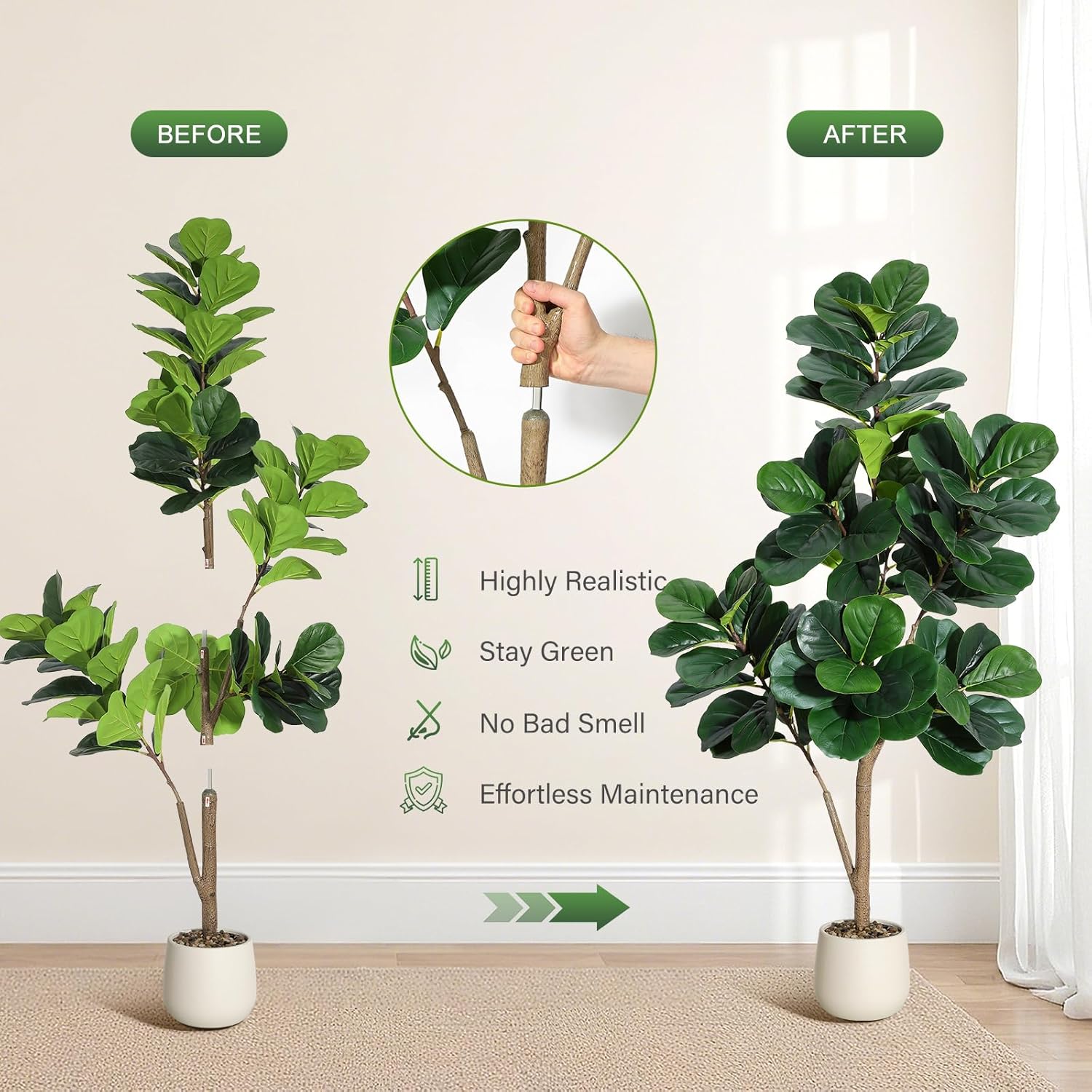 4～7フィートのフィドルリーフフィグツリー人工樹木、リアルな - Plant Parents のレビューと価格