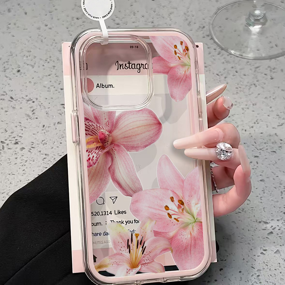 ピンクのユリの花柄クリアスマホケース iPhone 17 1 - Plants X のレビューと価格