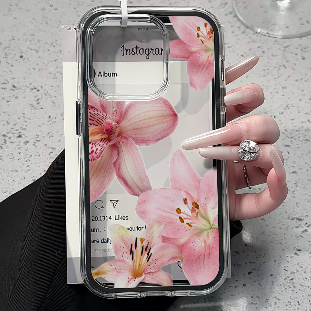 ピンクのユリの花柄クリアスマホケース iPhone 17 1 - Plants X のレビューと価格