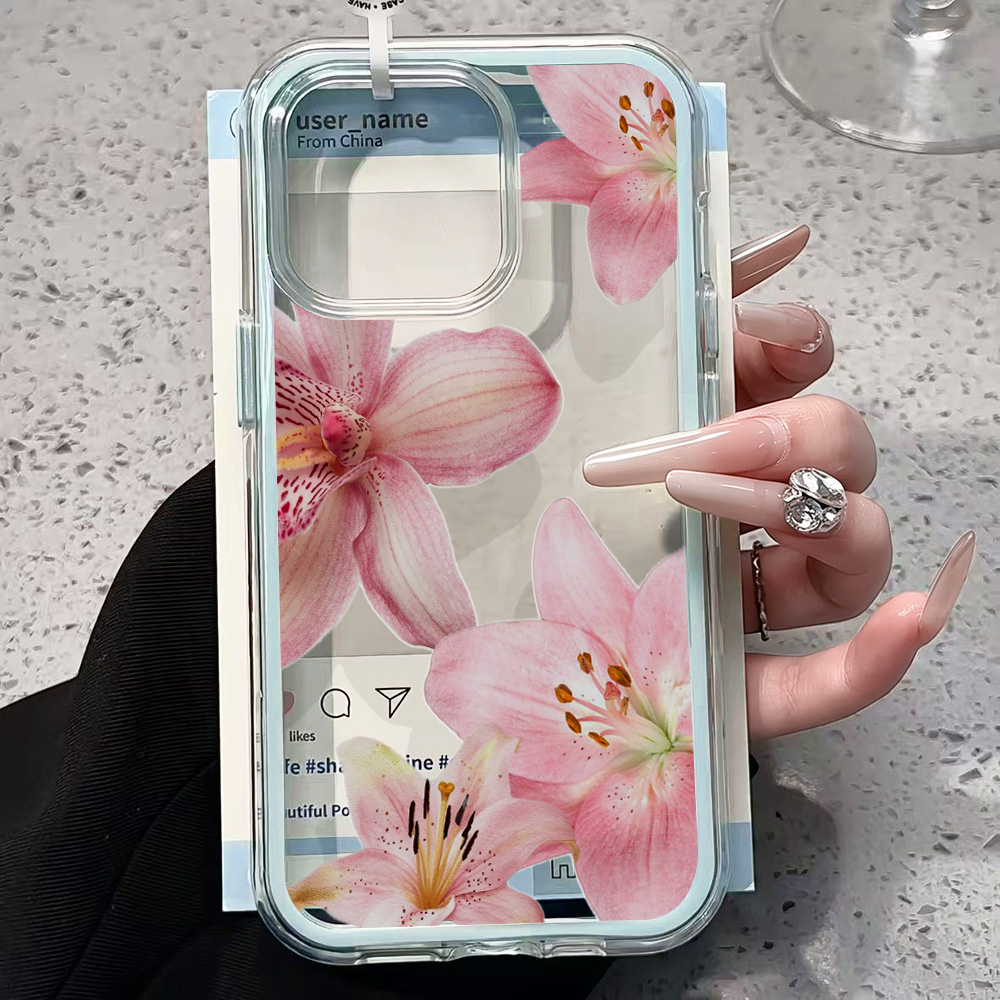 ピンクのユリの花柄クリアスマホケース iPhone 17 1 - Plants X のレビューと価格