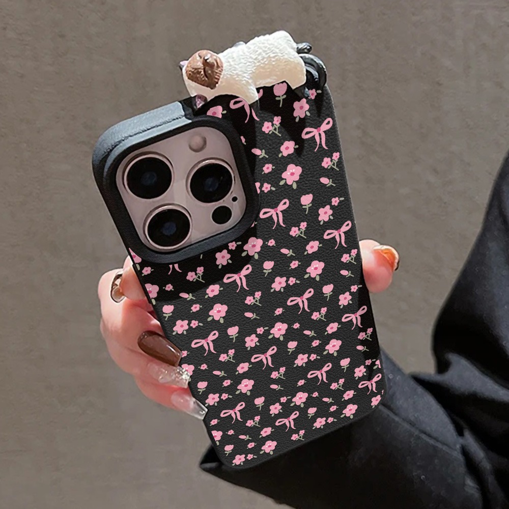可愛いリボンフラワーと3Dキュートな猫のレザー製スマホケース - Plants X のレビューと価格